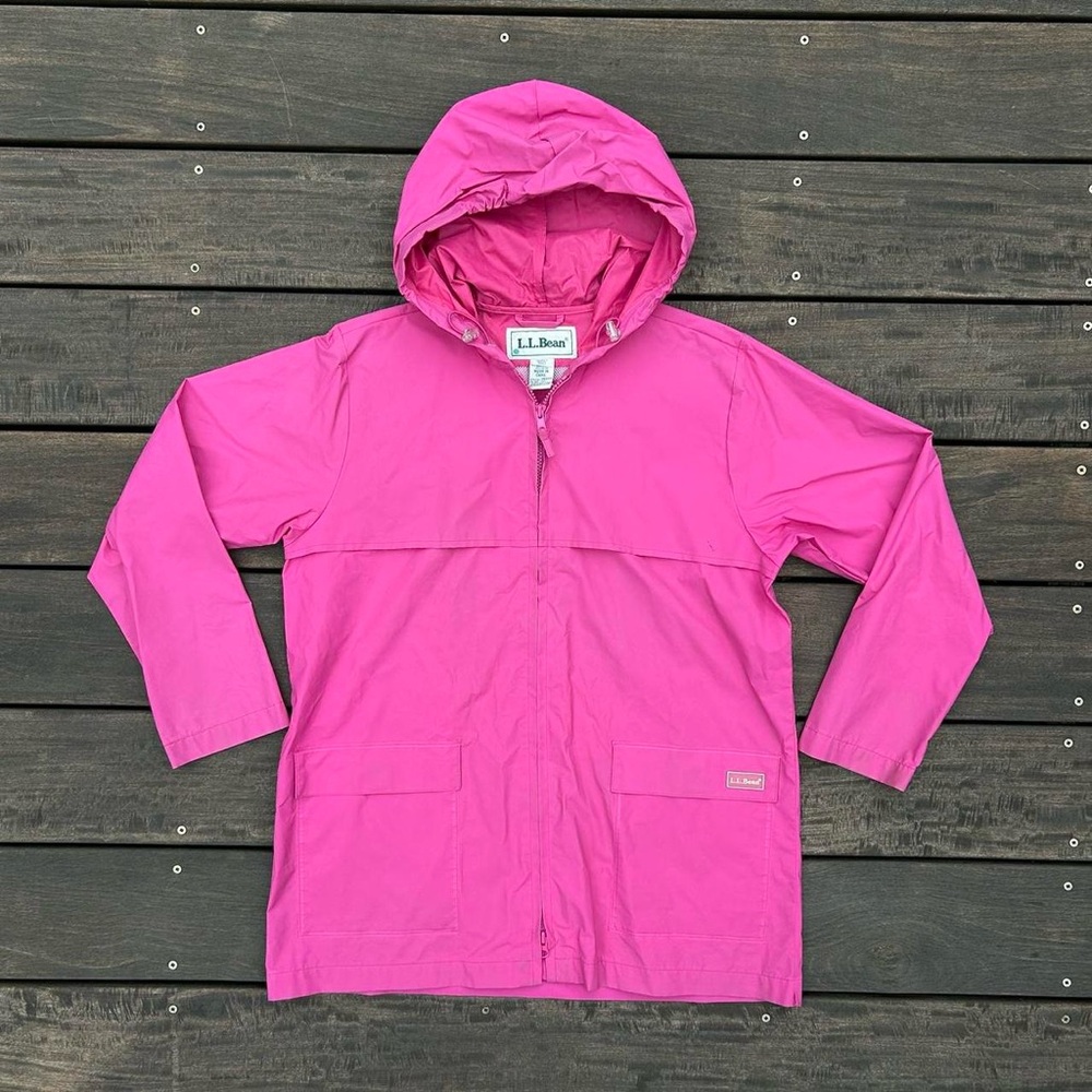 Vintage Bright Pink LL Bean PVC Rain Jacket Hooded Coat